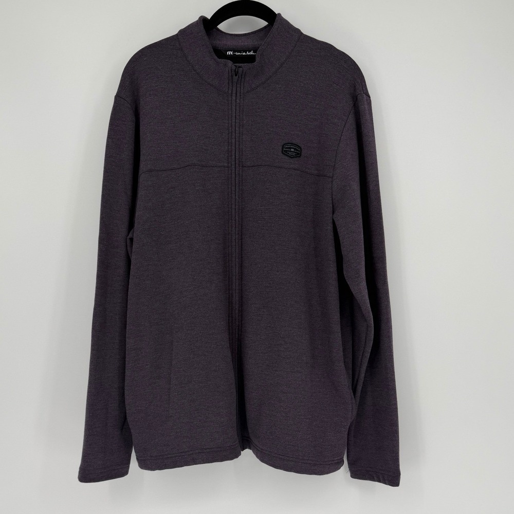 TravisMathew Mens Full Zip Jacket Large Purple Heather Mock Neck Golf Activewear